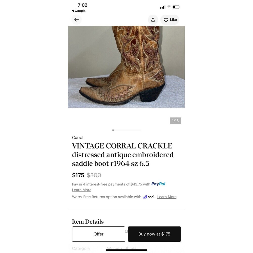 Corral Boots Style R1964 with antique saddle crackle leather Women’s Size 11 M - Picture 16 of 16